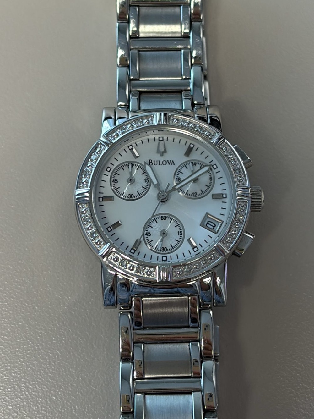 Bulova Silver-Tone Women's Crystal Bezel Chronograph Watch